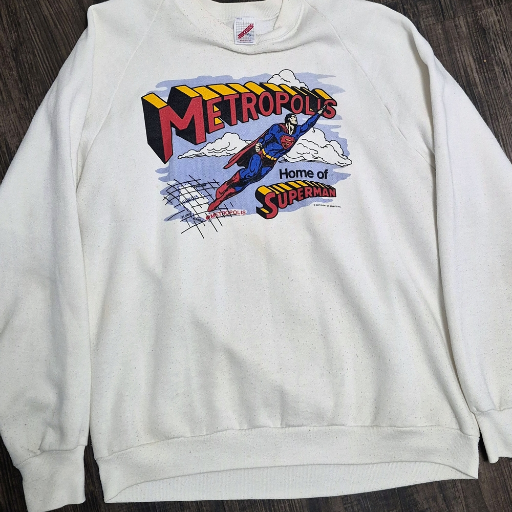 Jerzees White Metropolis Superman Crewneck Sweater